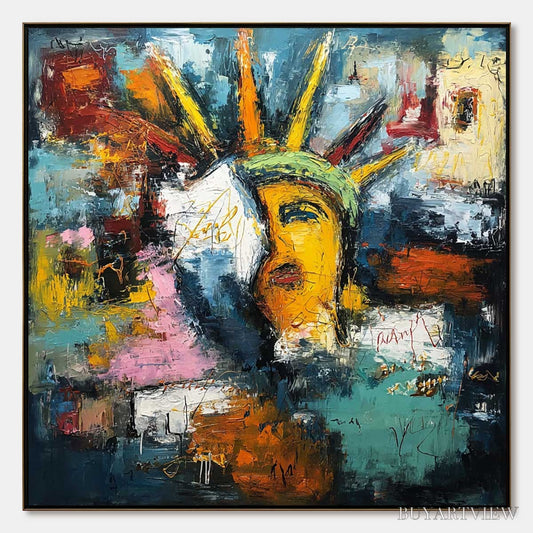BUYARTVIEW Liberty Unleashed – Vibrant Abstract Palette Knife Painting of a Modern Icon - image 1