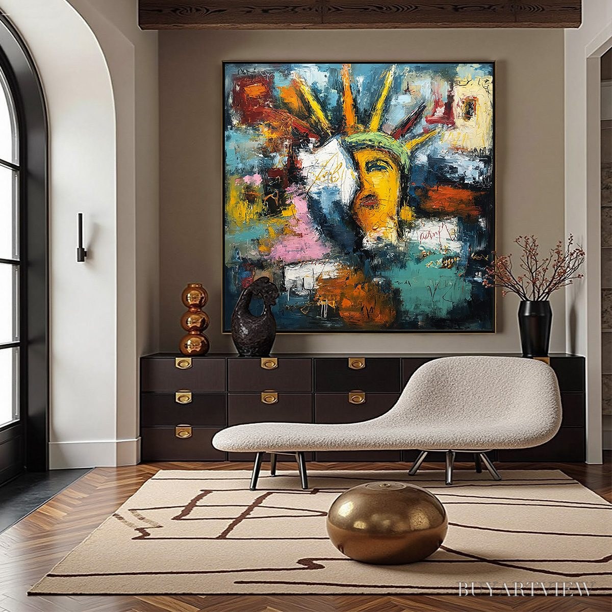 BUYARTVIEW Liberty Unleashed – Vibrant Abstract Palette Knife Painting of a Modern Icon - image 4