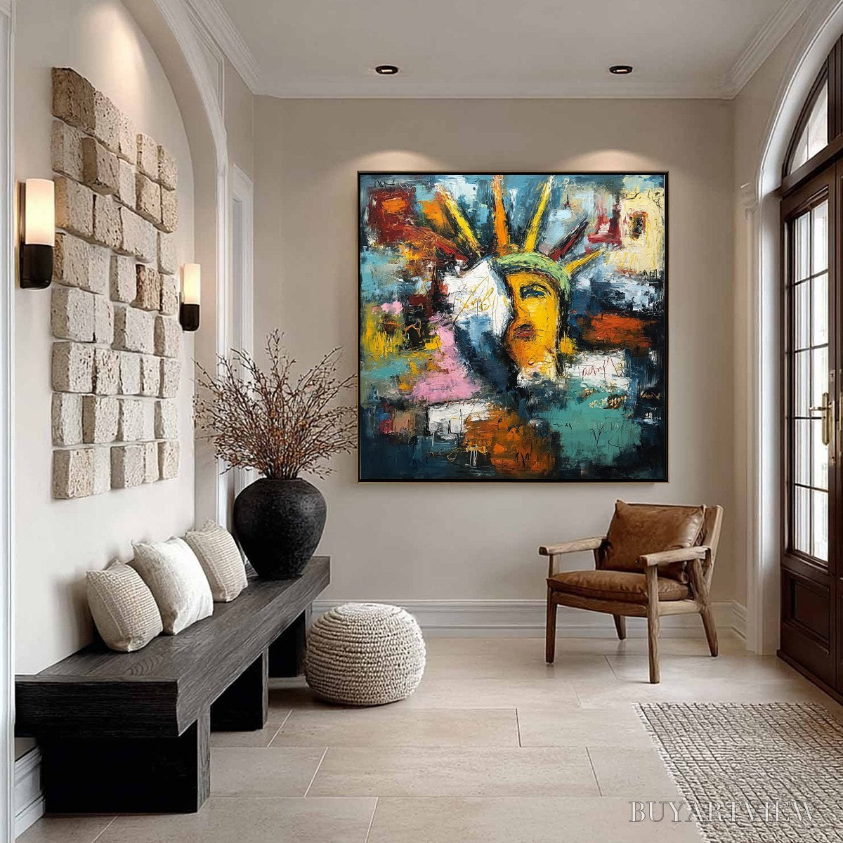 BUYARTVIEW Liberty Unleashed – Vibrant Abstract Palette Knife Painting of a Modern Icon - image 6