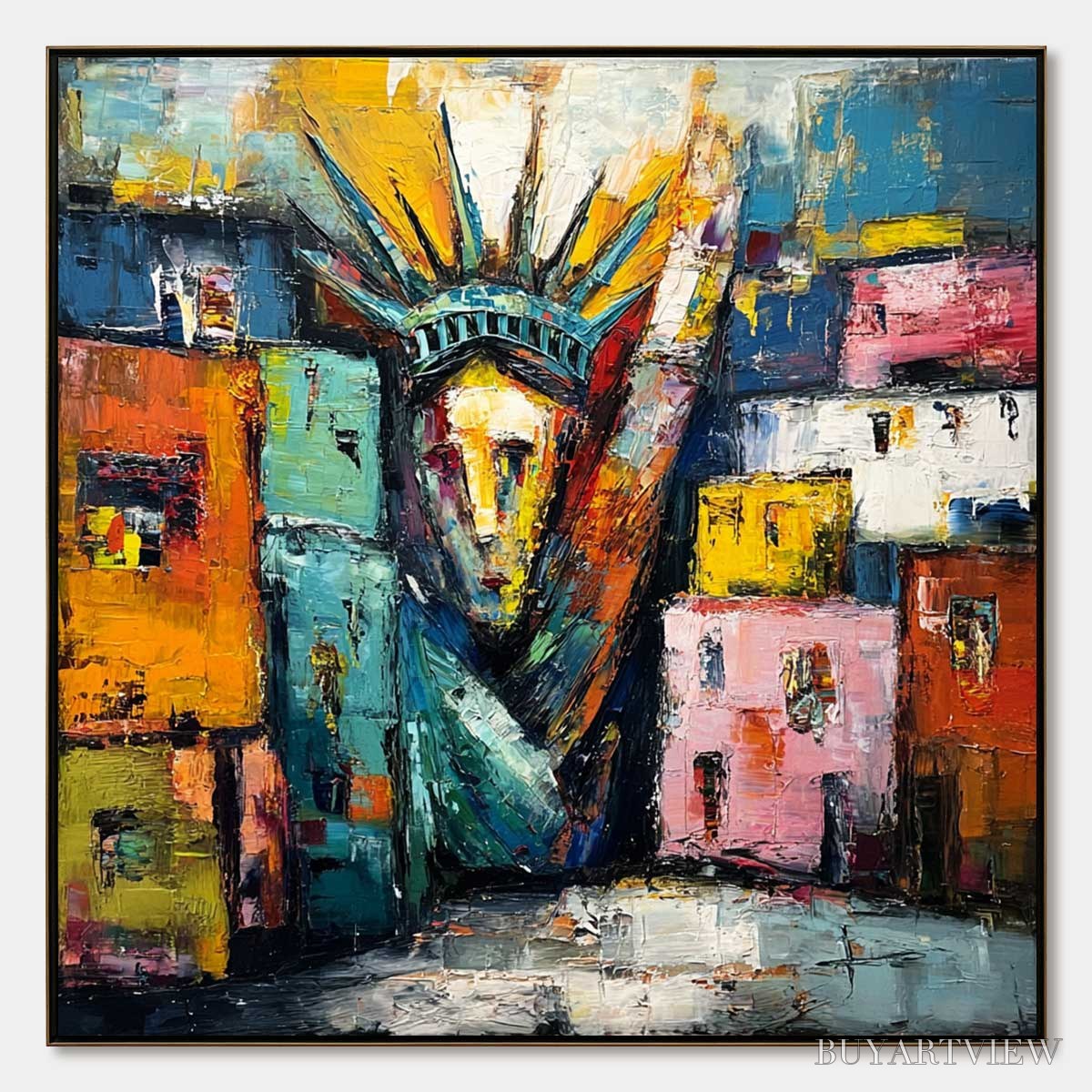BUYARTVIEW Liberty Ignited – Abstract Textured Painting of an Iconic Landmark - image 1