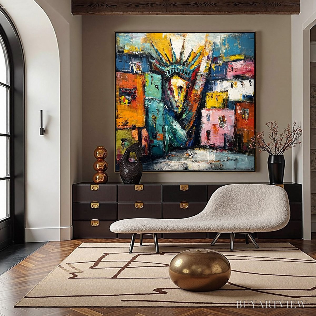 BUYARTVIEW Liberty Ignited – Abstract Textured Painting of an Iconic Landmark - image 4