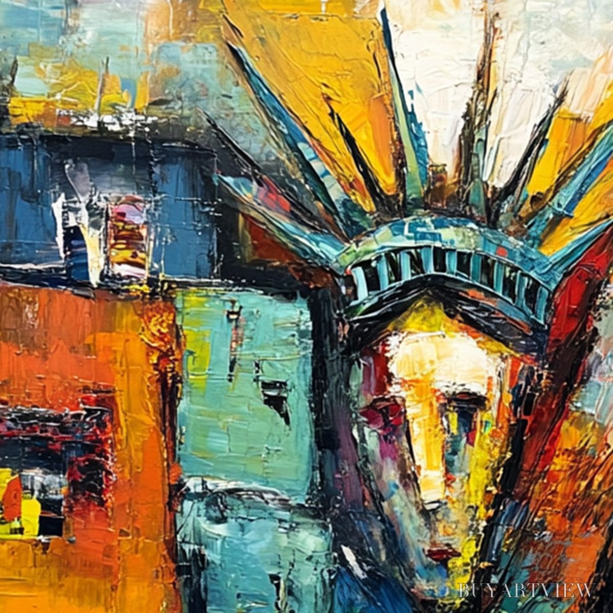 BUYARTVIEW Liberty Ignited – Abstract Textured Painting of an Iconic Landmark - image 5