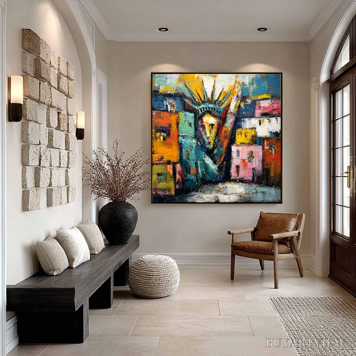 BUYARTVIEW Liberty Ignited – Abstract Textured Painting of an Iconic Landmark - image 6