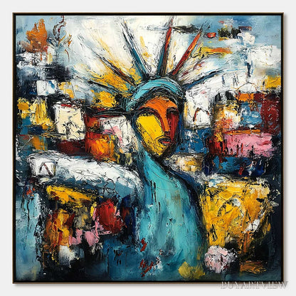 BUYARTVIEW Urban Beacon – Abstract Impasto Statue of Liberty Painting - image 1