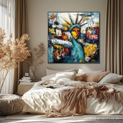 BUYARTVIEW Urban Beacon – Abstract Impasto Statue of Liberty Painting - image 2