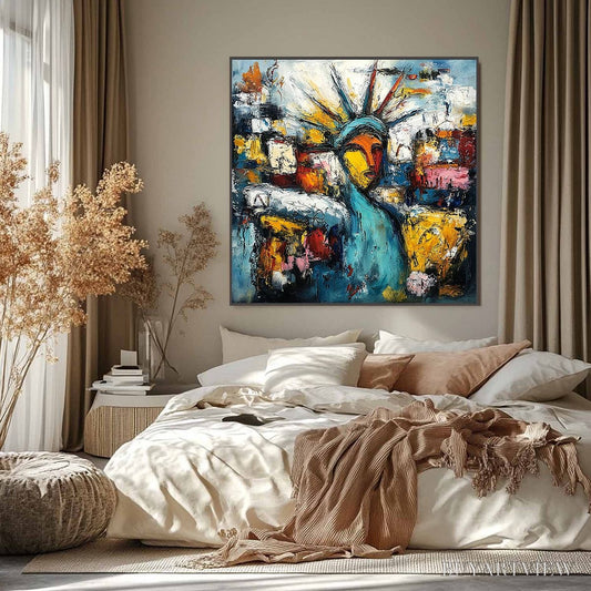 BUYARTVIEW Urban Beacon – Abstract Impasto Statue of Liberty Painting - image 2