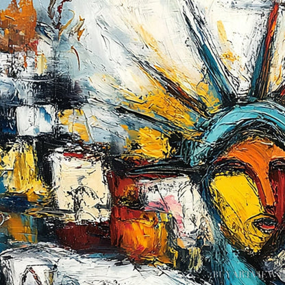 BUYARTVIEW Urban Beacon – Abstract Impasto Statue of Liberty Painting - image 3