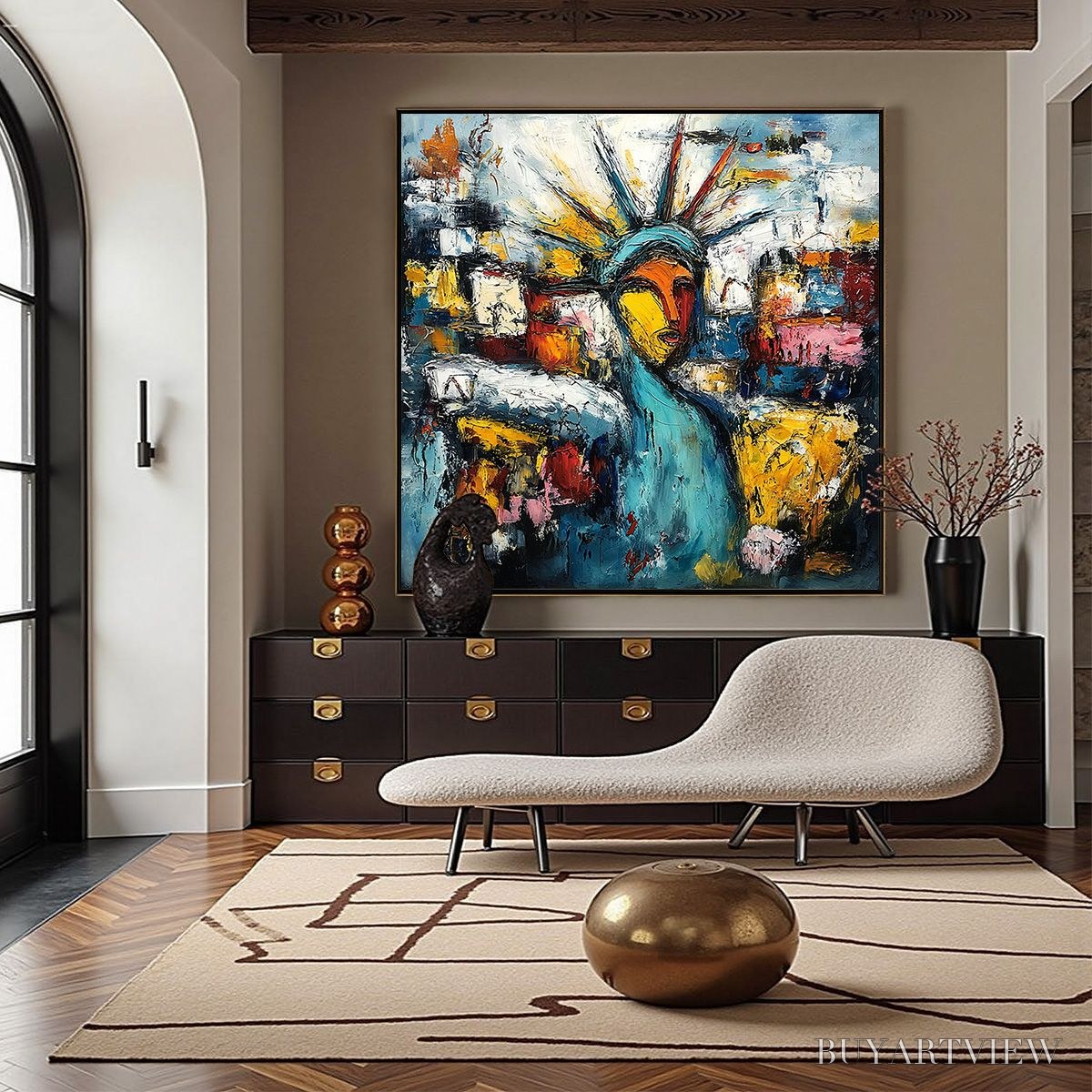 BUYARTVIEW Urban Beacon – Abstract Impasto Statue of Liberty Painting - image 4