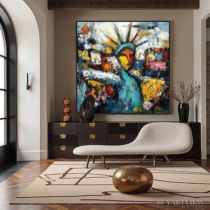 BUYARTVIEW Urban Beacon – Abstract Impasto Statue of Liberty Painting - image 4