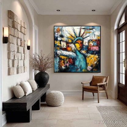 BUYARTVIEW Urban Beacon – Abstract Impasto Statue of Liberty Painting - image 6