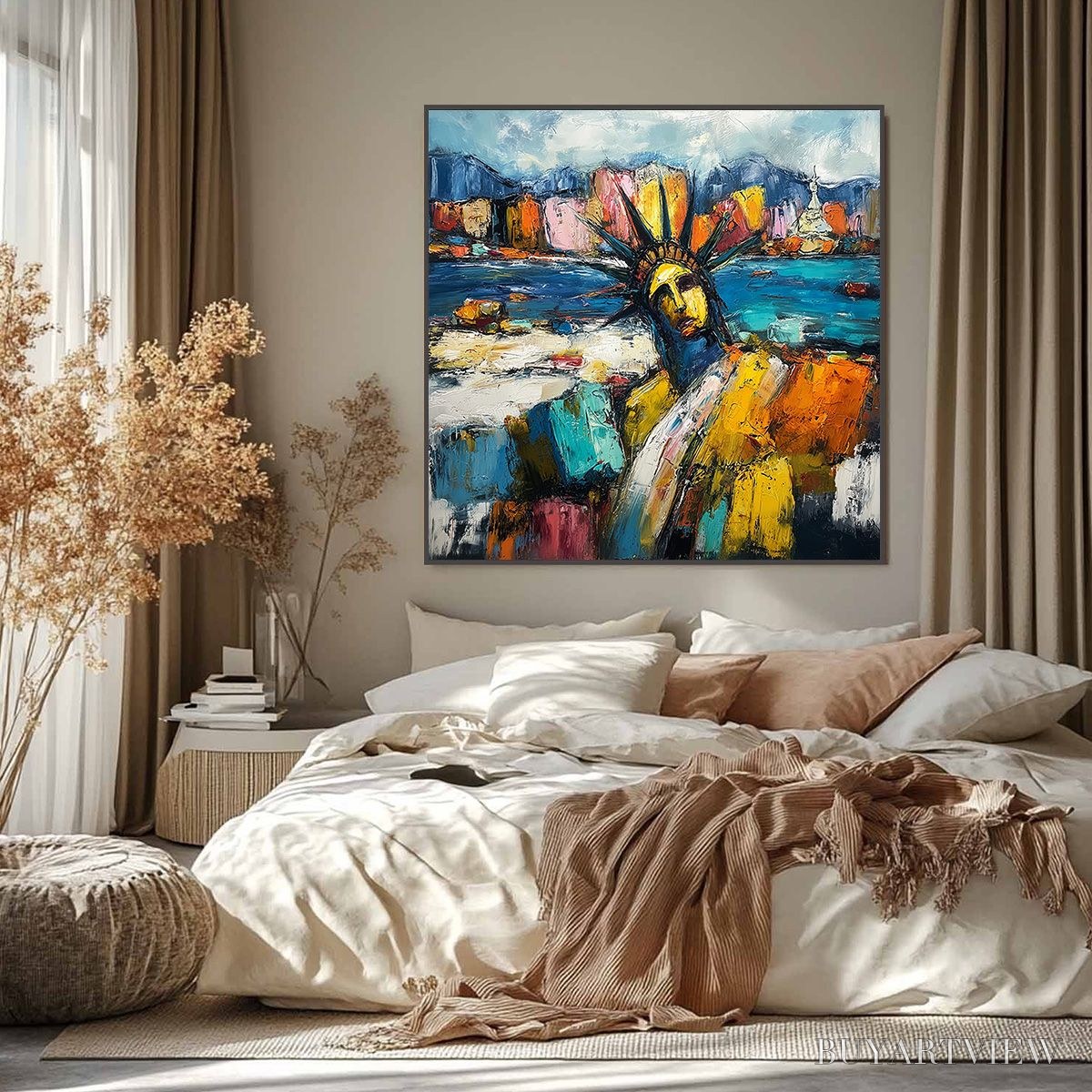 BUYARTVIEW Empire Vibrations – Textured Abstract Statue of Liberty Cityscape Painting - image 2
