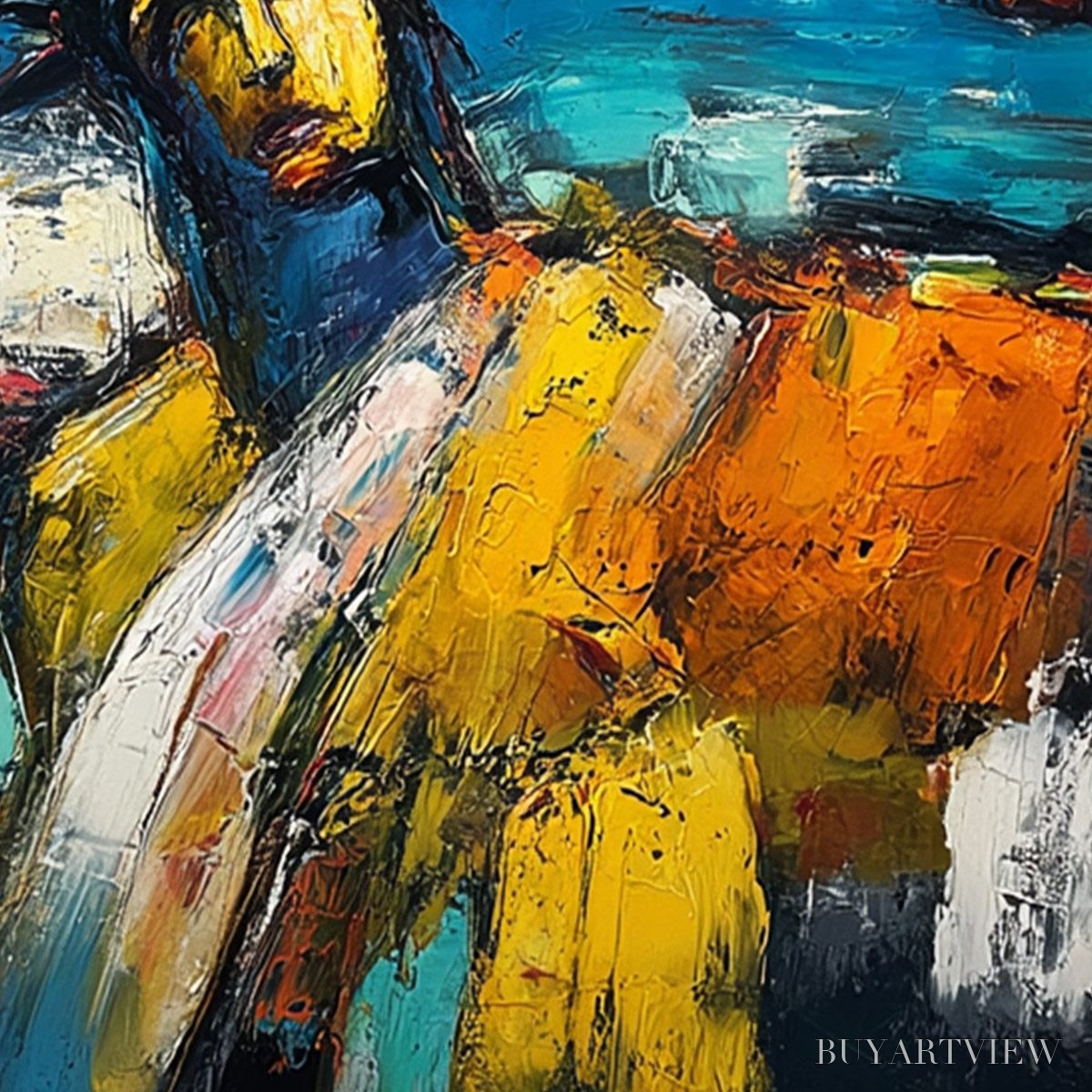 BUYARTVIEW Empire Vibrations – Textured Abstract Statue of Liberty Cityscape Painting - image 5