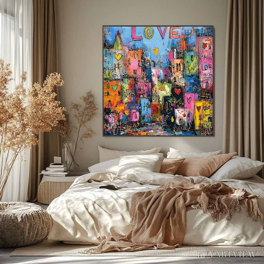 BUYARTVIEW City of Love – Vibrant Textured Abstract Cityscape 'Love' Painting - image 2