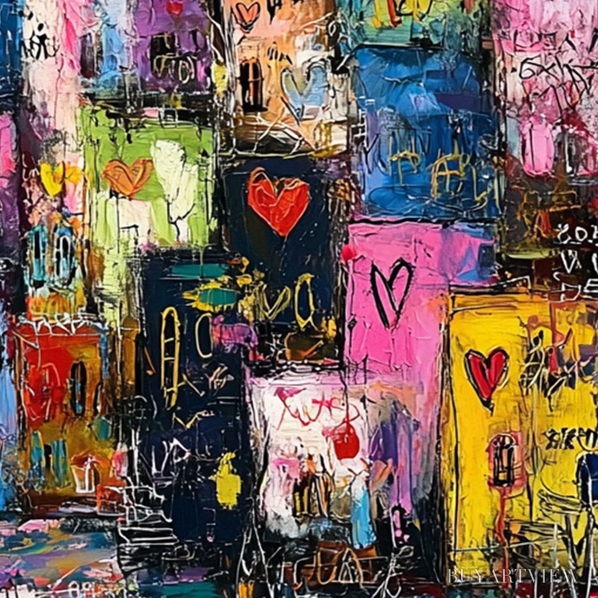 BUYARTVIEW City of Love – Vibrant Textured Abstract Cityscape 'Love' Painting - image 3
