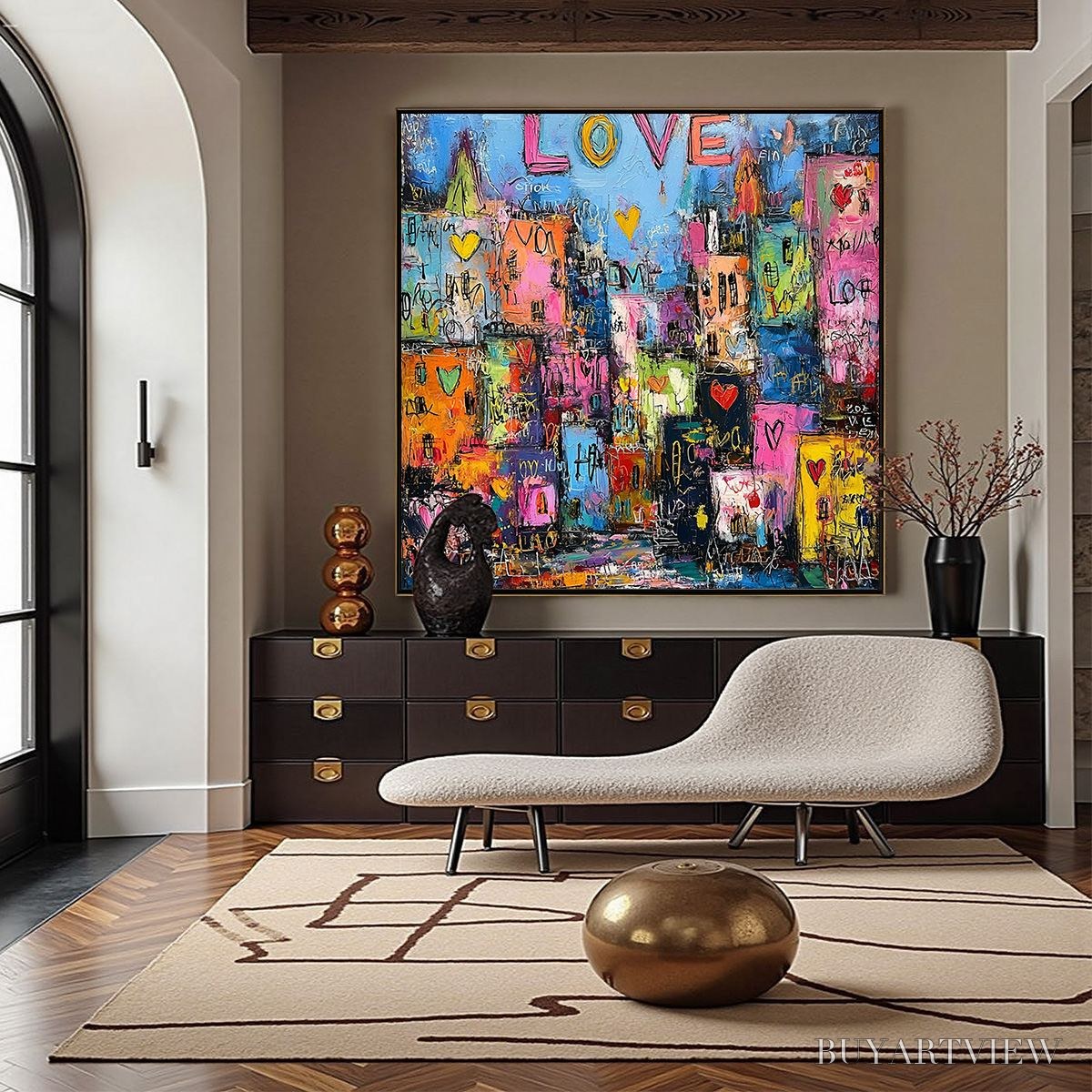 BUYARTVIEW City of Love – Vibrant Textured Abstract Cityscape 'Love' Painting - image 4