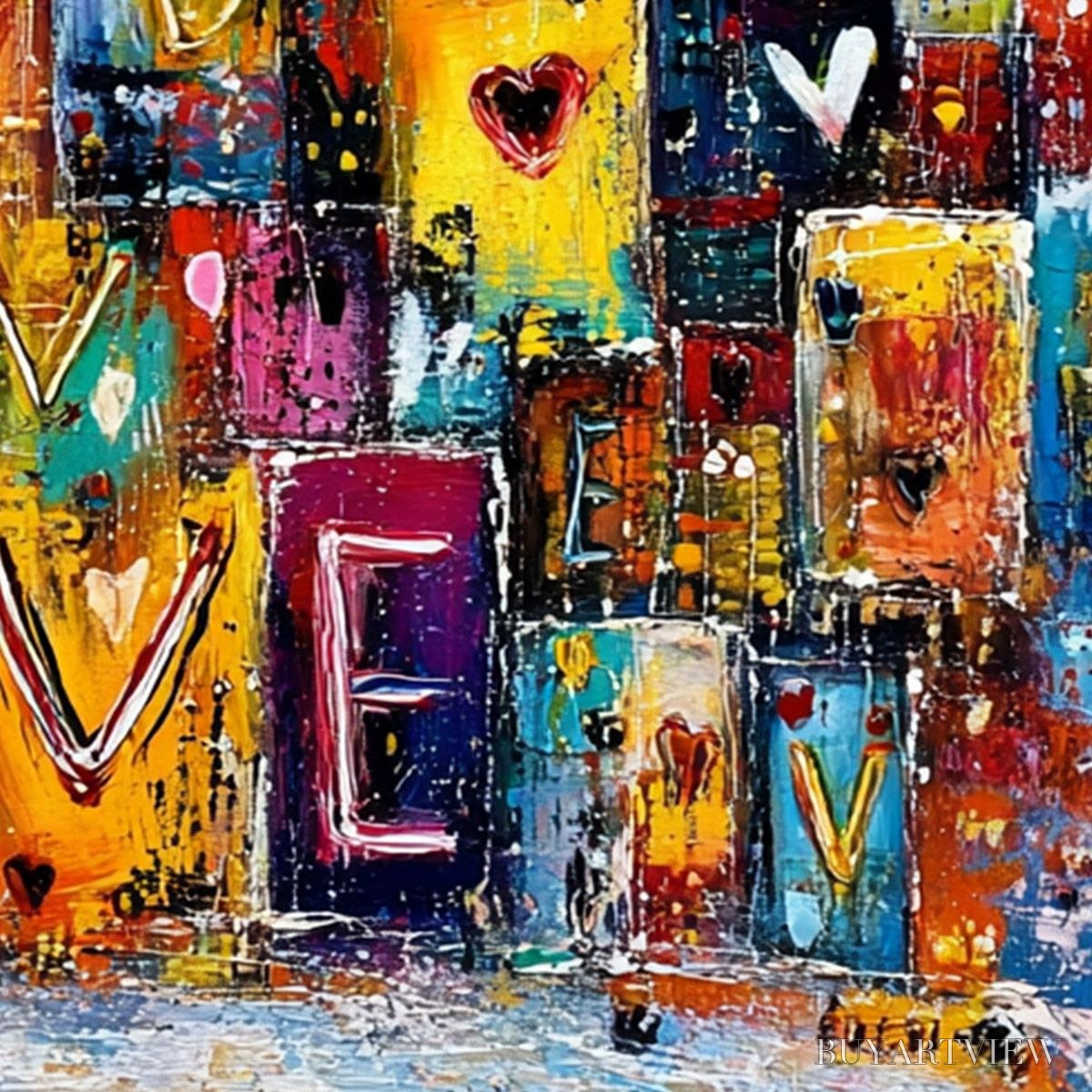 BUYARTVIEW Urban Love – Colorful Abstract Textured "Love" Word Art Painting - image 3
