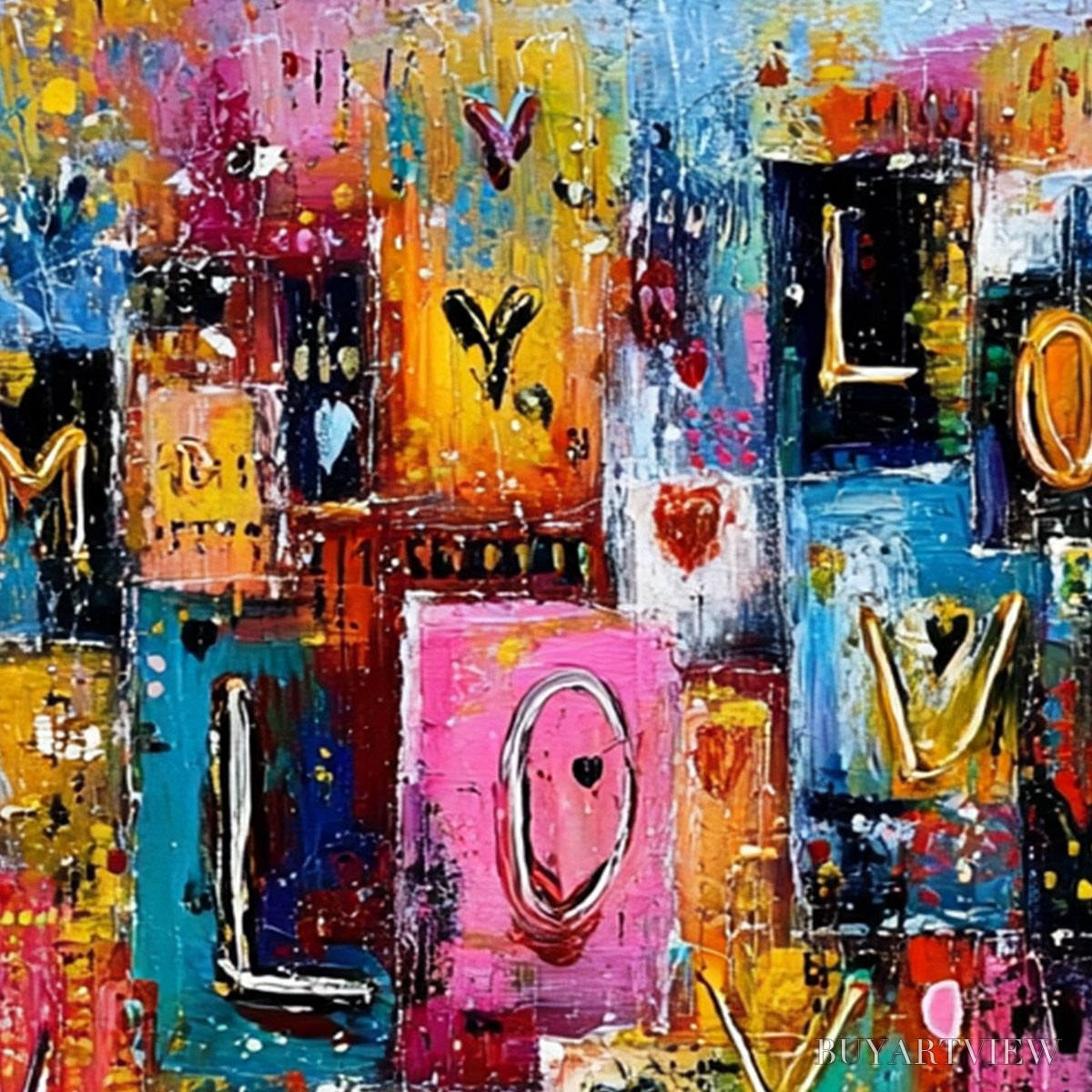 BUYARTVIEW Urban Love – Colorful Abstract Textured "Love" Word Art Painting - image 5