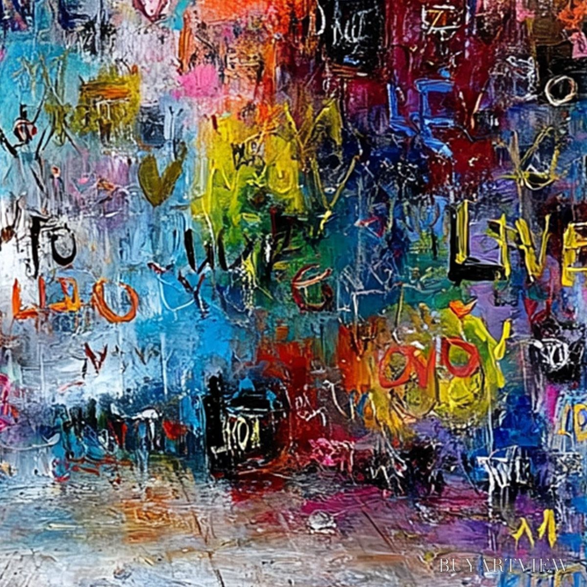 BUYARTVIEW Echoes of Love – Vibrant Textured Abstract Graffiti Art Painting - image 3