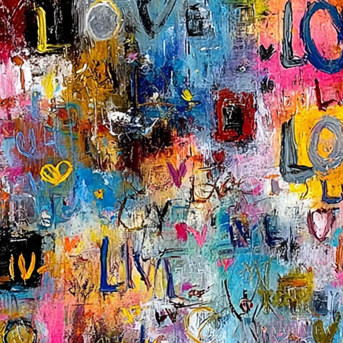 BUYARTVIEW Echoes of Love – Vibrant Textured Abstract Graffiti Art Painting - image 5