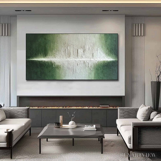 BUYARTVIEW Emerald Horizon – Large Textured Green and White Abstract Cityscape Painting - image 2
