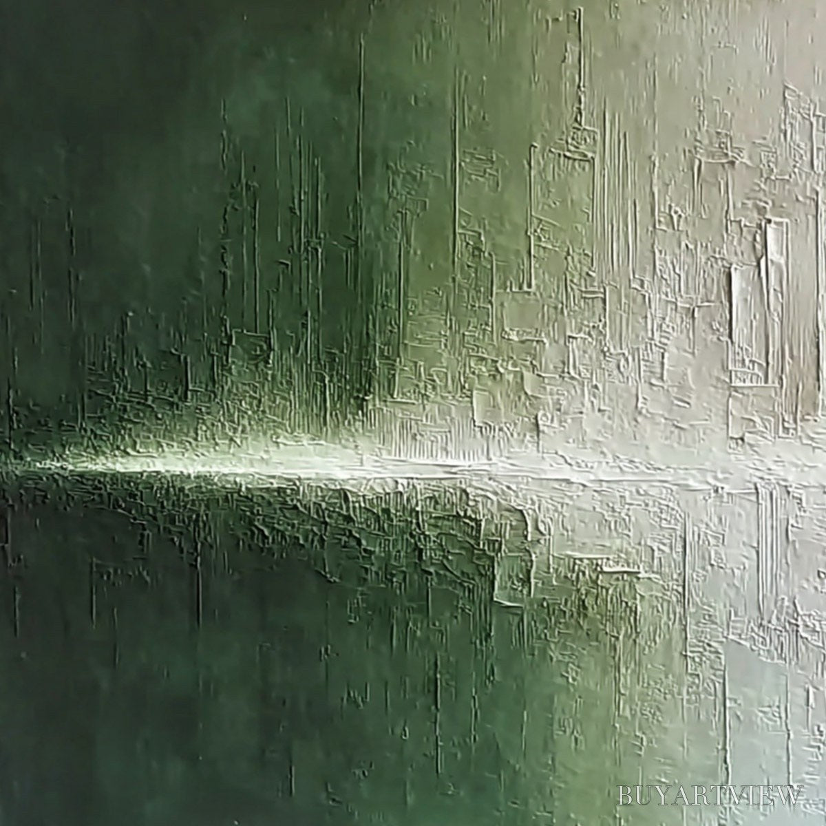 BUYARTVIEW Emerald Horizon – Large Textured Green and White Abstract Cityscape Painting - image 3