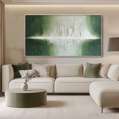 BUYARTVIEW Emerald Horizon – Large Textured Green and White Abstract Cityscape Painting - image 4