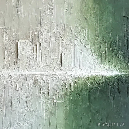 BUYARTVIEW Emerald Horizon – Large Textured Green and White Abstract Cityscape Painting - image 5