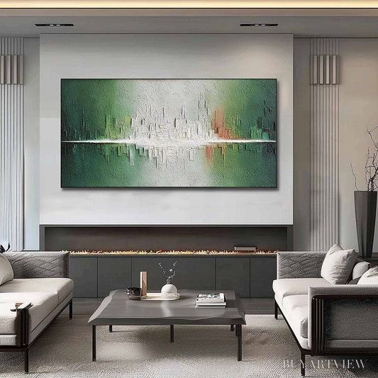 BUYARTVIEW Veridian Reflections – Textured Abstract Cityscape Reflection Painting - image 2