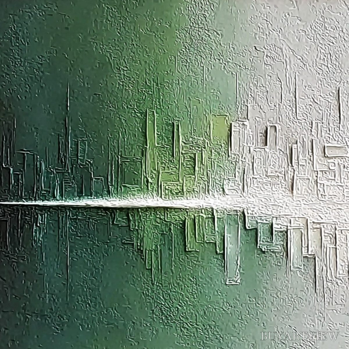 BUYARTVIEW Veridian Reflections – Textured Abstract Cityscape Reflection Painting - image 3