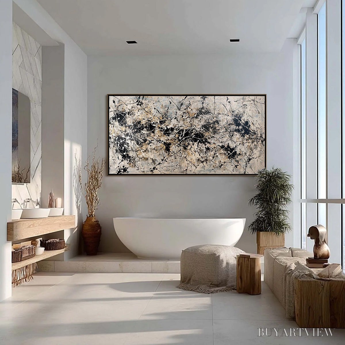 BUYARTVIEW Urban Symphony – Large Black and White Abstract Textured Painting - image 4