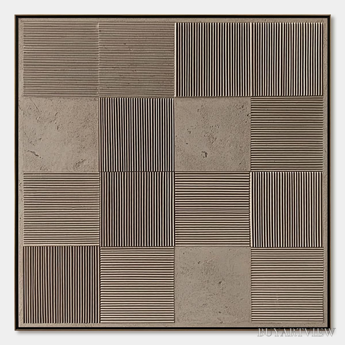 BUYARTVIEW Urban Grid – Textured Minimalist Abstract Painting in Neutral Tones - image 1