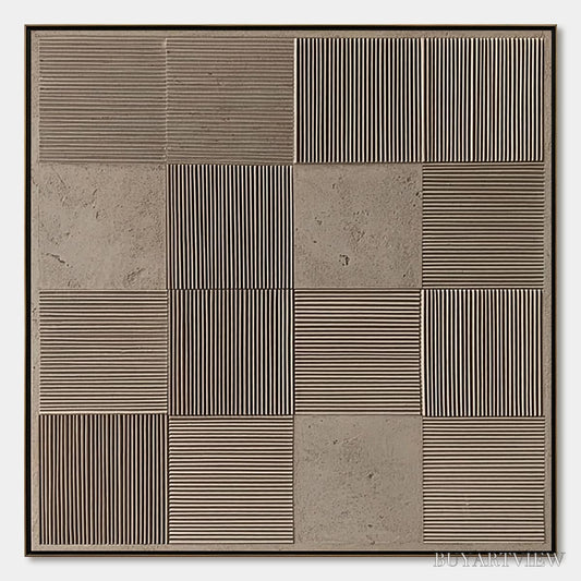 BUYARTVIEW Urban Grid – Textured Minimalist Abstract Painting in Neutral Tones - image 1