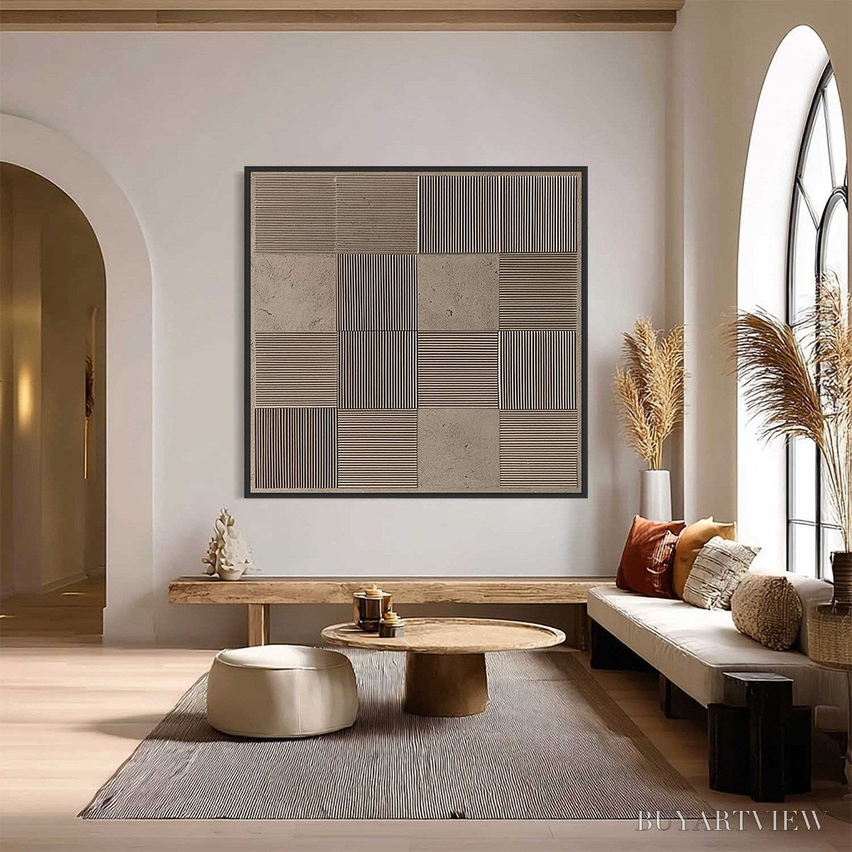 BUYARTVIEW Urban Grid – Textured Minimalist Abstract Painting in Neutral Tones - image 2