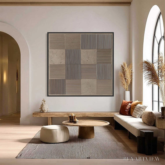 BUYARTVIEW Urban Grid – Textured Minimalist Abstract Painting in Neutral Tones - image 2
