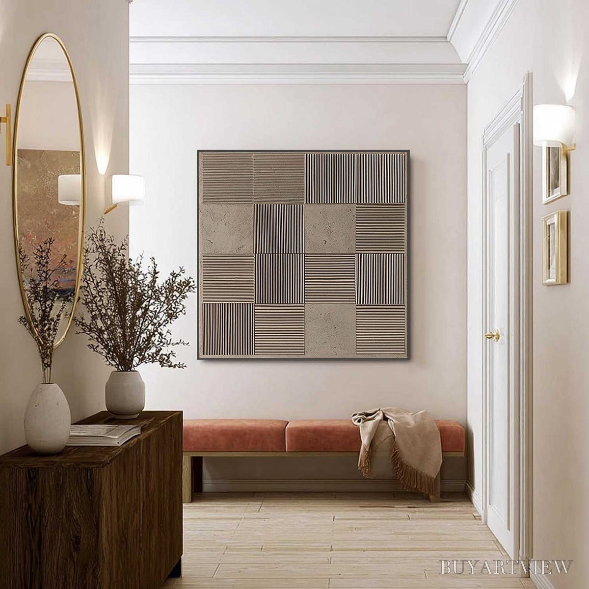 BUYARTVIEW Urban Grid – Textured Minimalist Abstract Painting in Neutral Tones - image 6