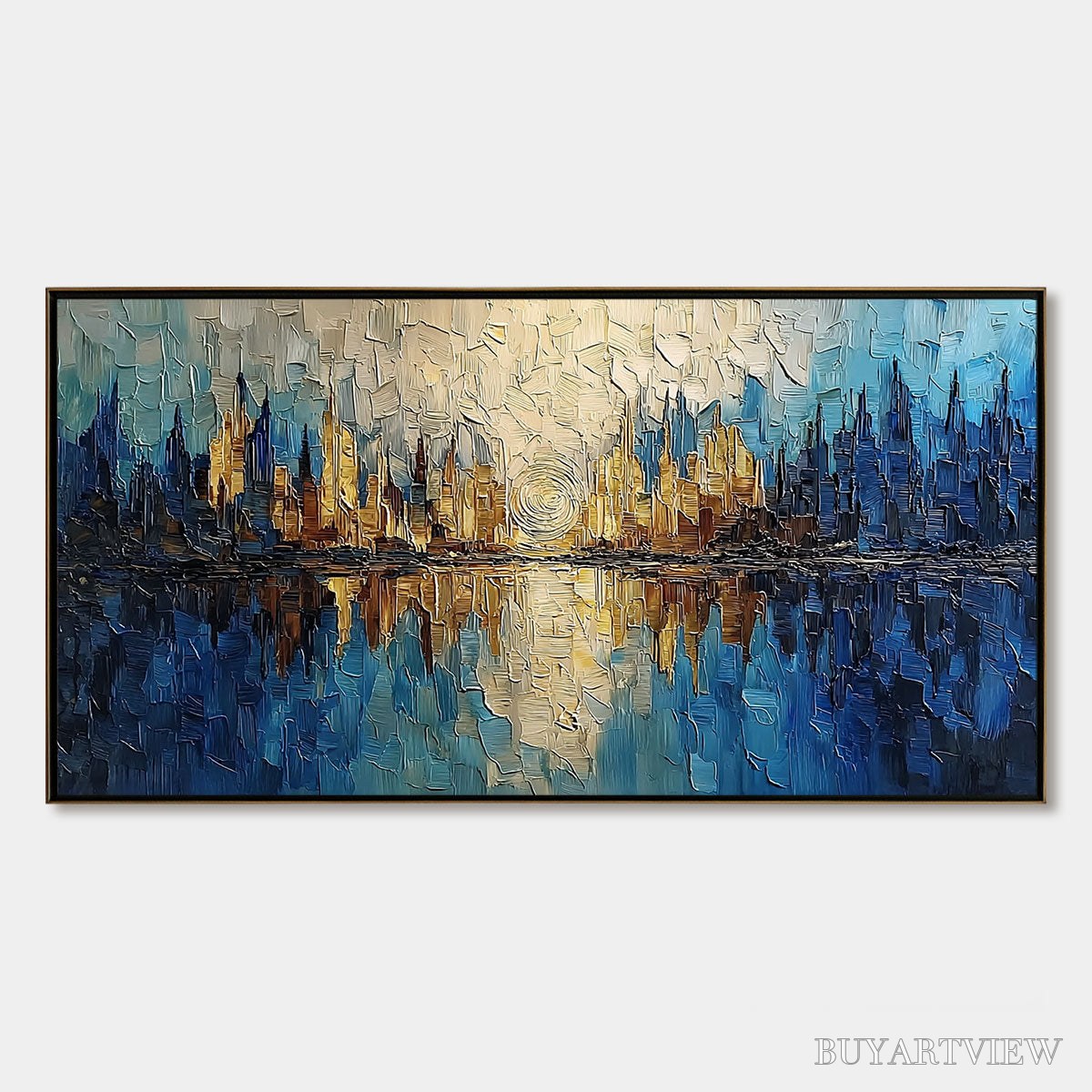 BUYARTVIEW Golden Horizon Abstract Cityscape Textured Oil Painting - image 1