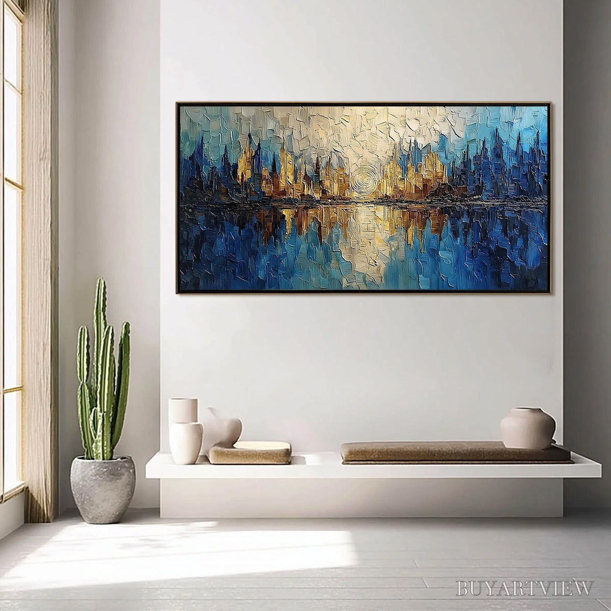 BUYARTVIEW Golden Horizon Abstract Cityscape Textured Oil Painting - image 4