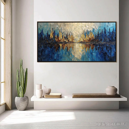 BUYARTVIEW Golden Horizon Abstract Cityscape Textured Oil Painting - image 4