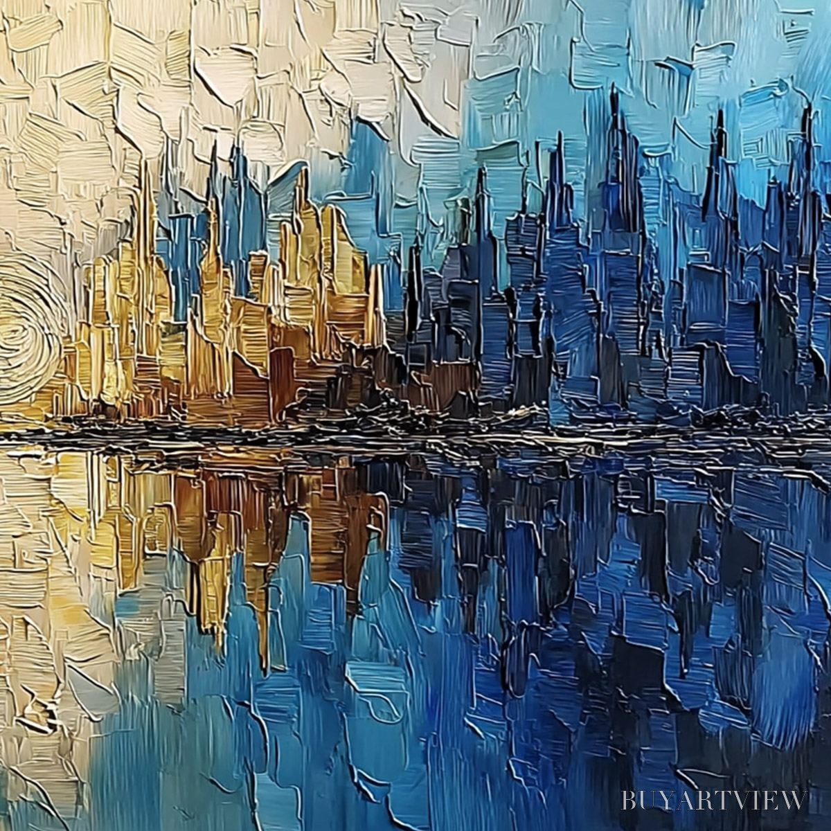 BUYARTVIEW Golden Horizon Abstract Cityscape Textured Oil Painting - image 5