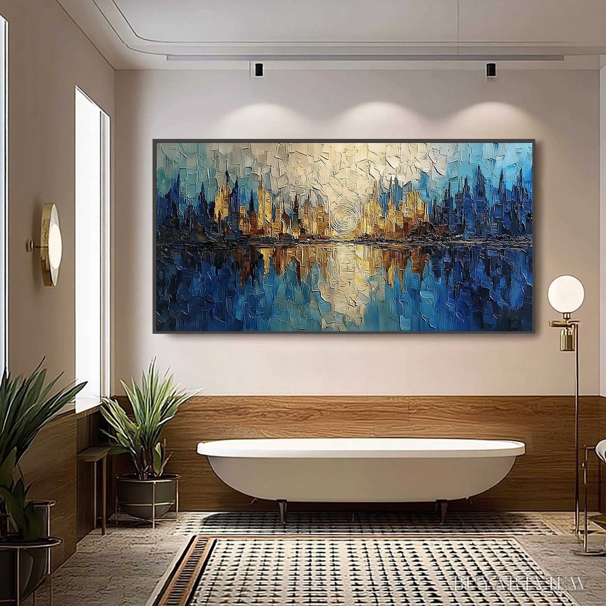 BUYARTVIEW Golden Horizon Abstract Cityscape Textured Oil Painting - image 6