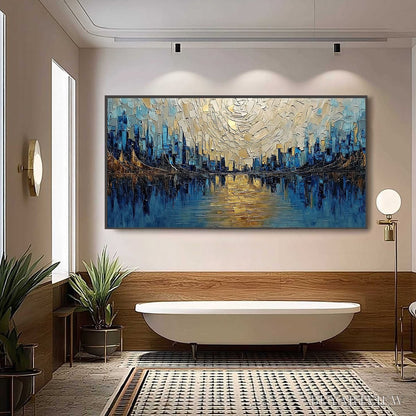 BUYARTVIEW Golden Horizon – Textured Palette Knife Cityscape Reflection Painting - image 6