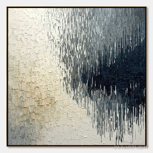 BUYARTVIEW Urban Cascade – Large Square Textured Monochrome Abstract Painting - image 1