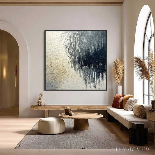 BUYARTVIEW Urban Cascade – Large Square Textured Monochrome Abstract Painting - image 2