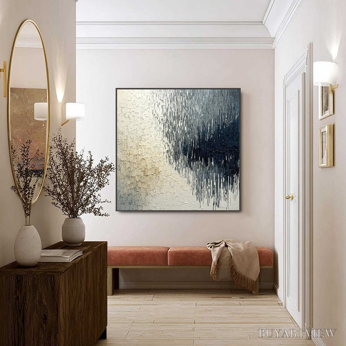 BUYARTVIEW Urban Cascade – Large Square Textured Monochrome Abstract Painting - image 6