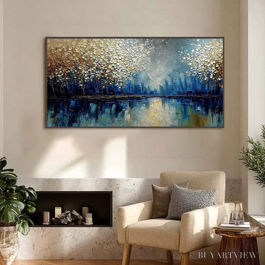 BUYARTVIEW Golden Horizon – Textured Abstract Cityscape Painting with Golden Hues - image 2