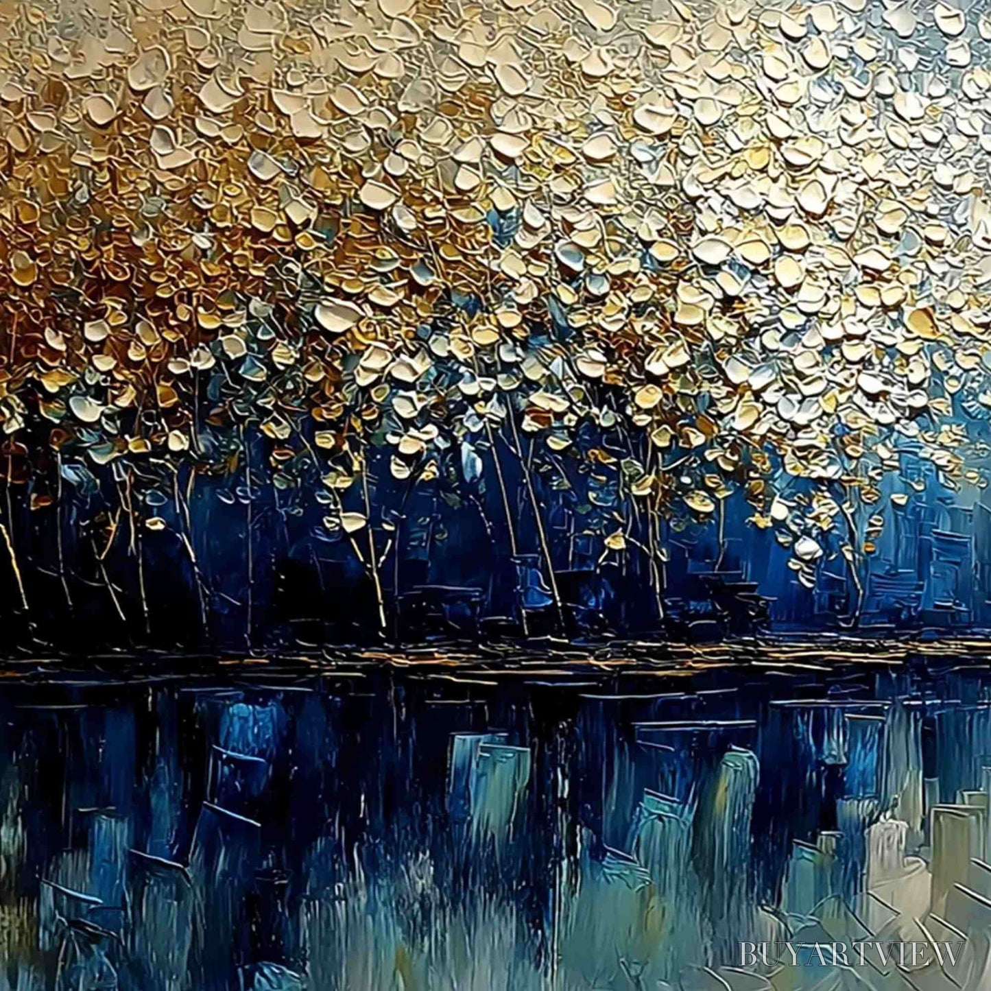 BUYARTVIEW Golden Horizon – Textured Abstract Cityscape Painting with Golden Hues - image 3