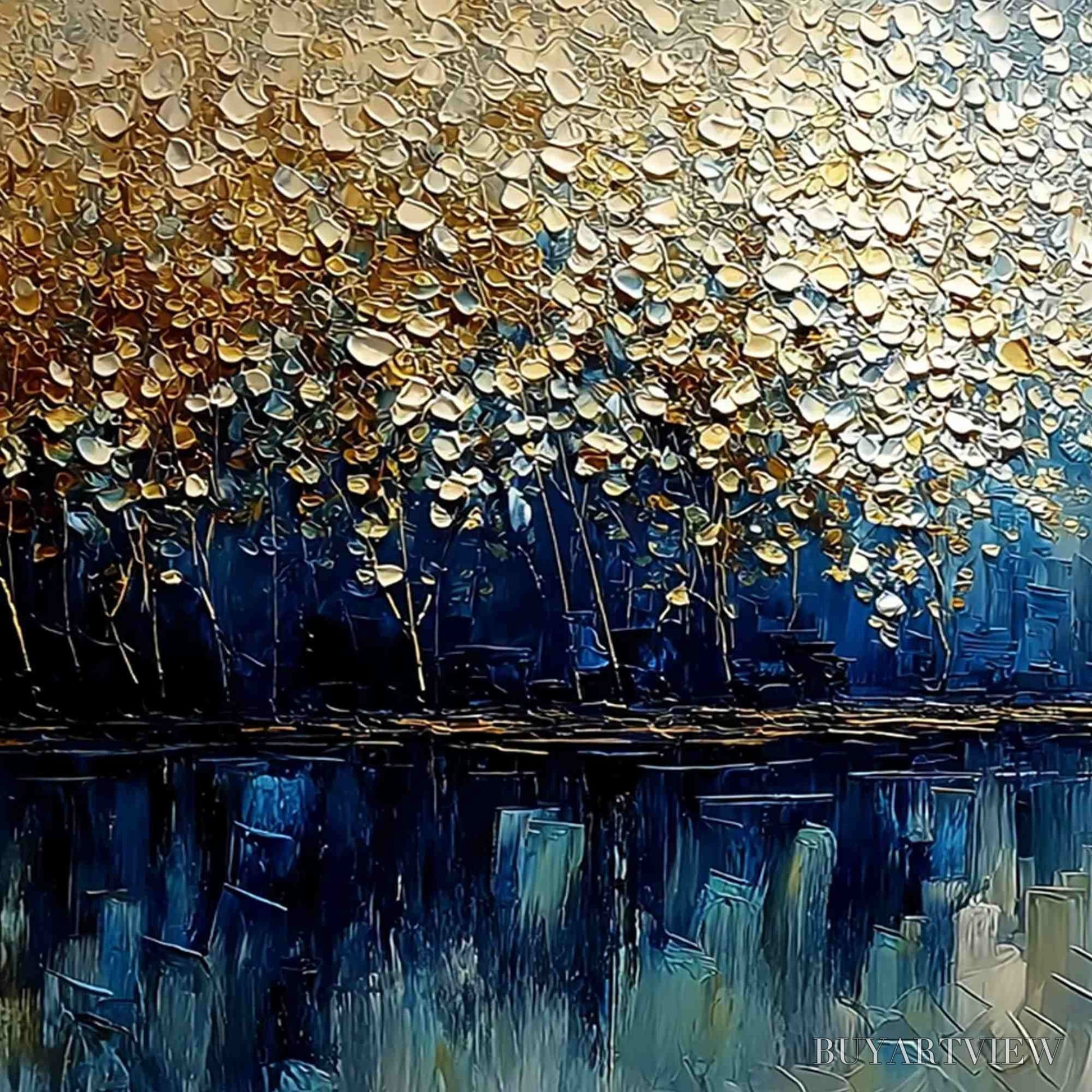 BUYARTVIEW Golden Horizon – Textured Abstract Cityscape Painting with Golden Hues - image 3
