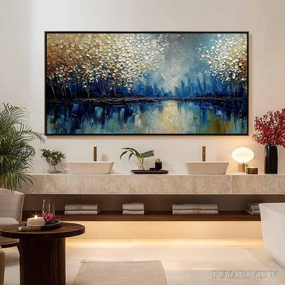 BUYARTVIEW Golden Horizon – Textured Abstract Cityscape Painting with Golden Hues - image 4
