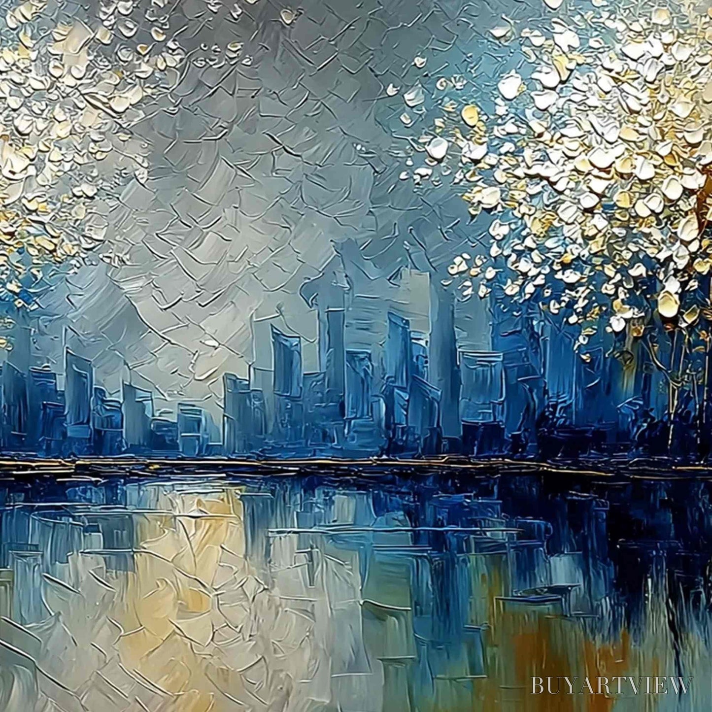 BUYARTVIEW Golden Horizon – Textured Abstract Cityscape Painting with Golden Hues - image 5