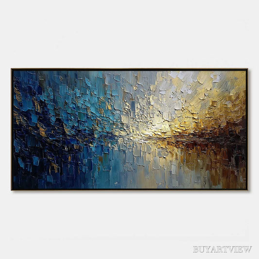 BUYARTVIEW Harbor Dawn – Heavy Texture Abstract Cityscape Oil Painting - image 1